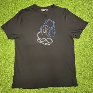 French Connection Mens Black Embroidered Headphone Graphic T-Shirt XL